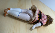 Antique Bisque Porcelain Jointed Doll Painted Blue Socks Original Cloth Dress