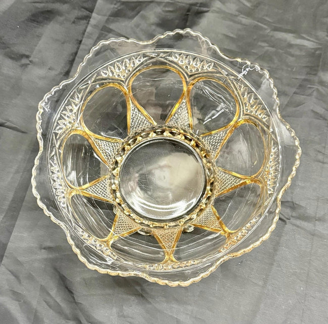 Antique EAPG Beaumont Glass Co Clear Duchess 103 OMN 8.5” Serving Bowl Gold Trim