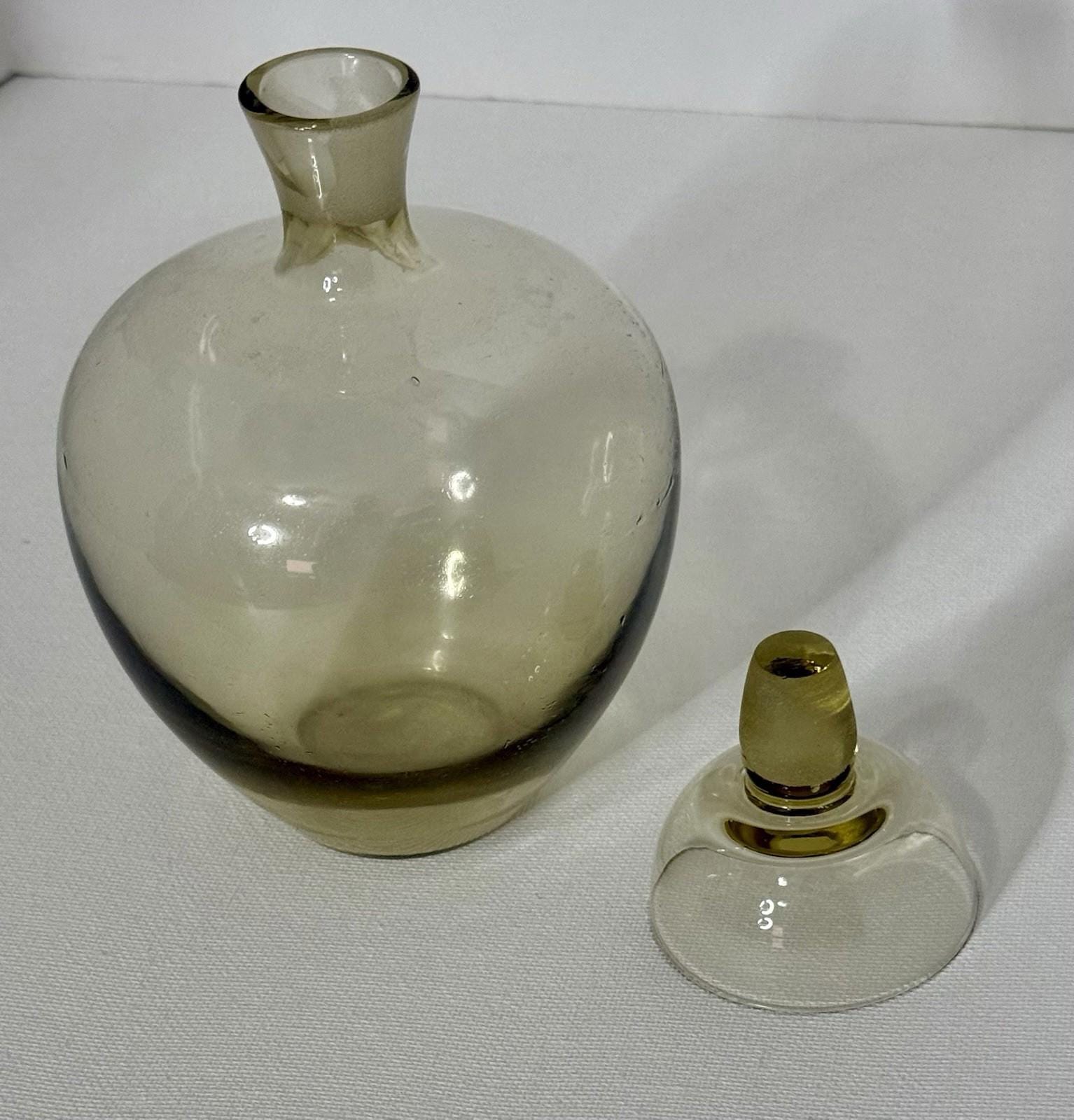 Ekenas Sweden Amber Glass Decanter with Shot Glass Stopper Scandinavian Modern