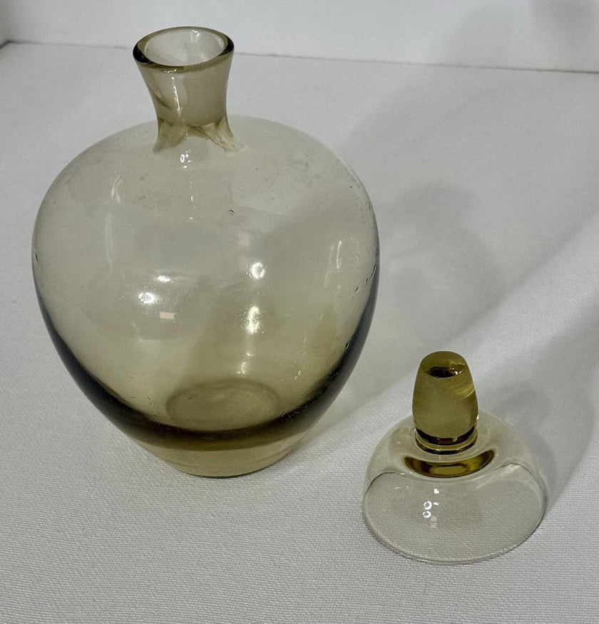 Ekenas Sweden Amber Glass Decanter with Shot Glass Stopper Scandinavian Modern