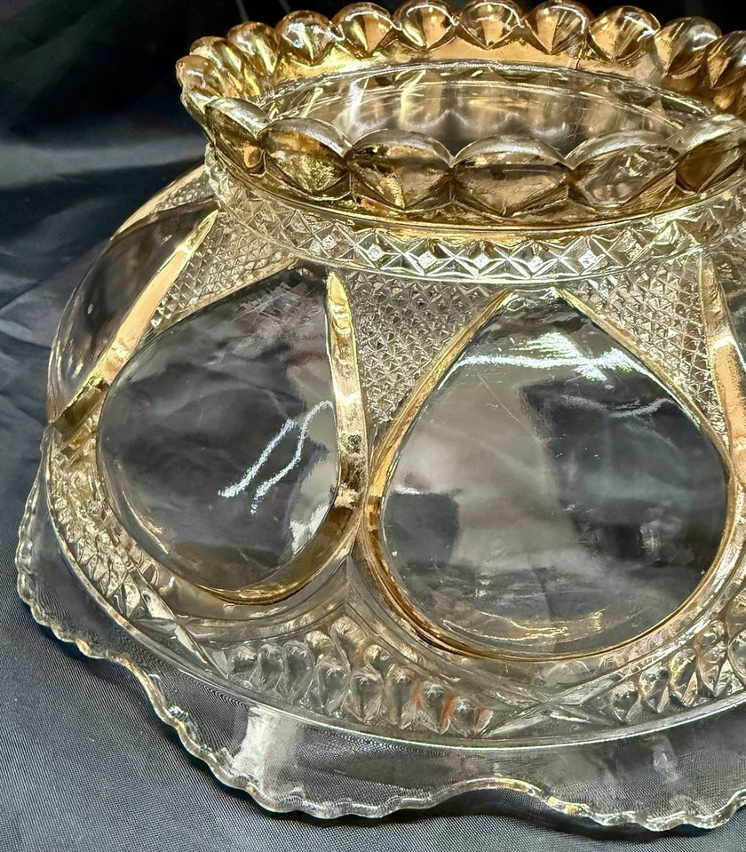 Antique EAPG Beaumont Glass Co Clear Duchess 103 OMN 8.5” Serving Bowl Gold Trim
