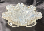 Vintage Murano Aventurine Italian Glass Bowl Fratelli Toso Opalescent White Blue