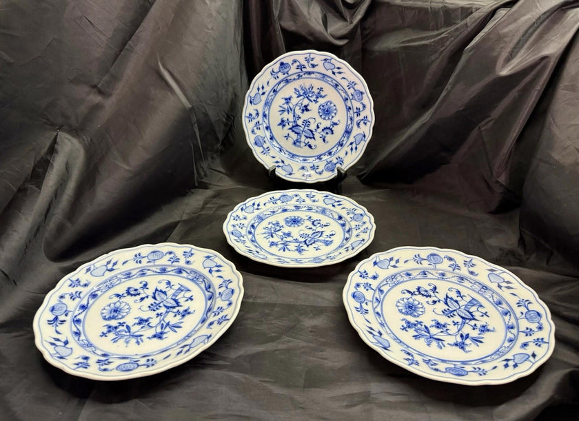 Antique Set Of 4 Ernst Teichert Meissen Blue Onion Luncheon Plates 8.5” Germany