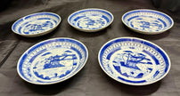 Antique Set Of 5 Chinese Export Canton Blue and White Plates 5.5” High Rim RARE!