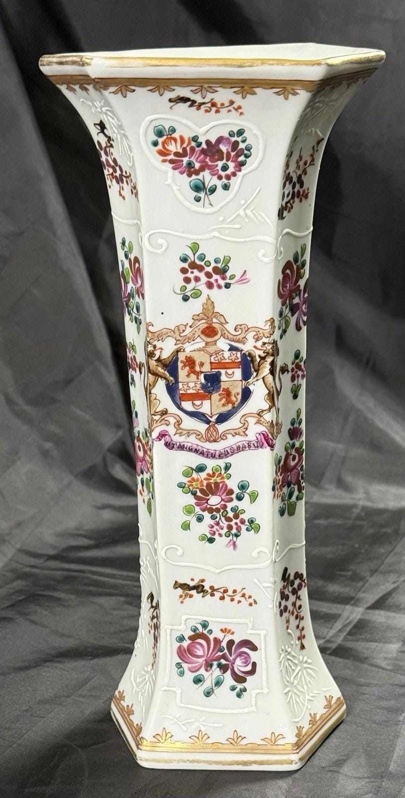 Antique French Edmé Samson Armorial Porcelain Vase Chinese Famille Rose Style