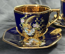 Set of 5 Royal Linoj Seckin Limoges Cobalt Blue 24K Gold Demitasse Cups Saucers