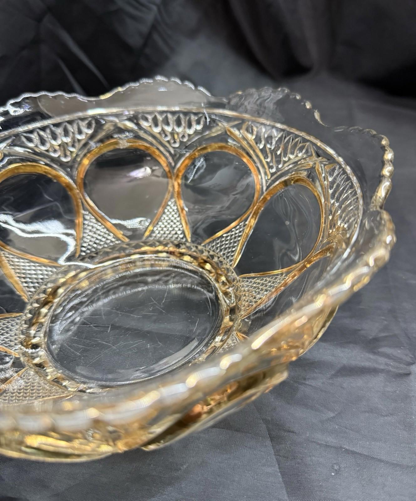 Antique EAPG Beaumont Glass Co Clear Duchess 103 OMN 8.5” Serving Bowl Gold Trim