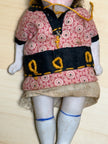 Antique Bisque Porcelain Jointed Doll Painted Blue Socks Original Cloth Dress