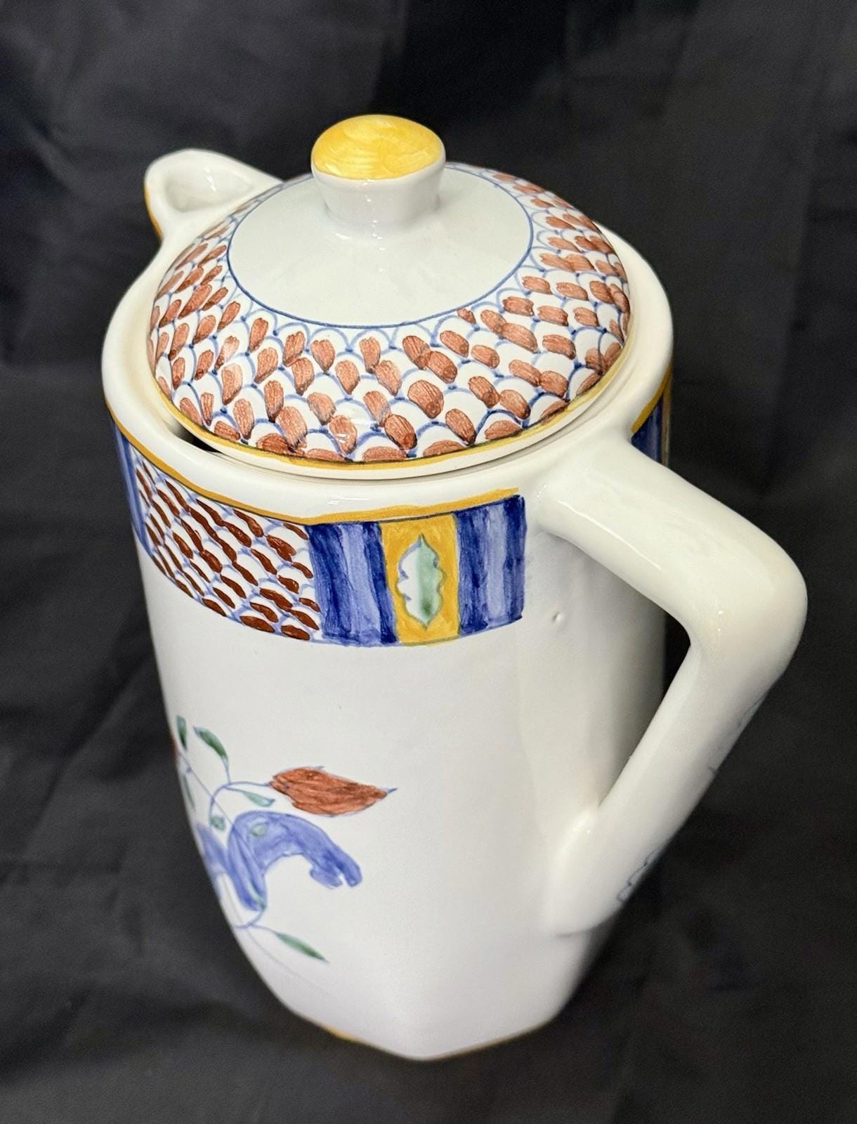 Vintage Ceramic Teapot Pitcher Lis Ceramica Brasil Floral Motif Folk Art Lidded