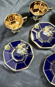 Set of 5 Royal Linoj Seckin Limoges Cobalt Blue 24K Gold Demitasse Cups Saucers