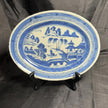 Antique Chinese Canton Blue & White Porcelain Small Oval Dish 9x11” Circa 19th C