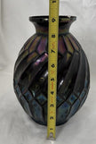 Vintage Black Iridescent Art Deco Avec Rectangles Carnival Glass Rainbow RARE
