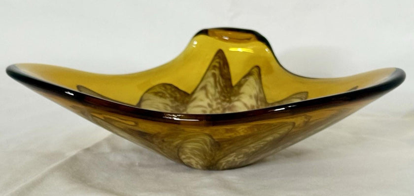 Vintage Murano Princess House Amber Aventurine Abstract Flower Art Glass Bowl
