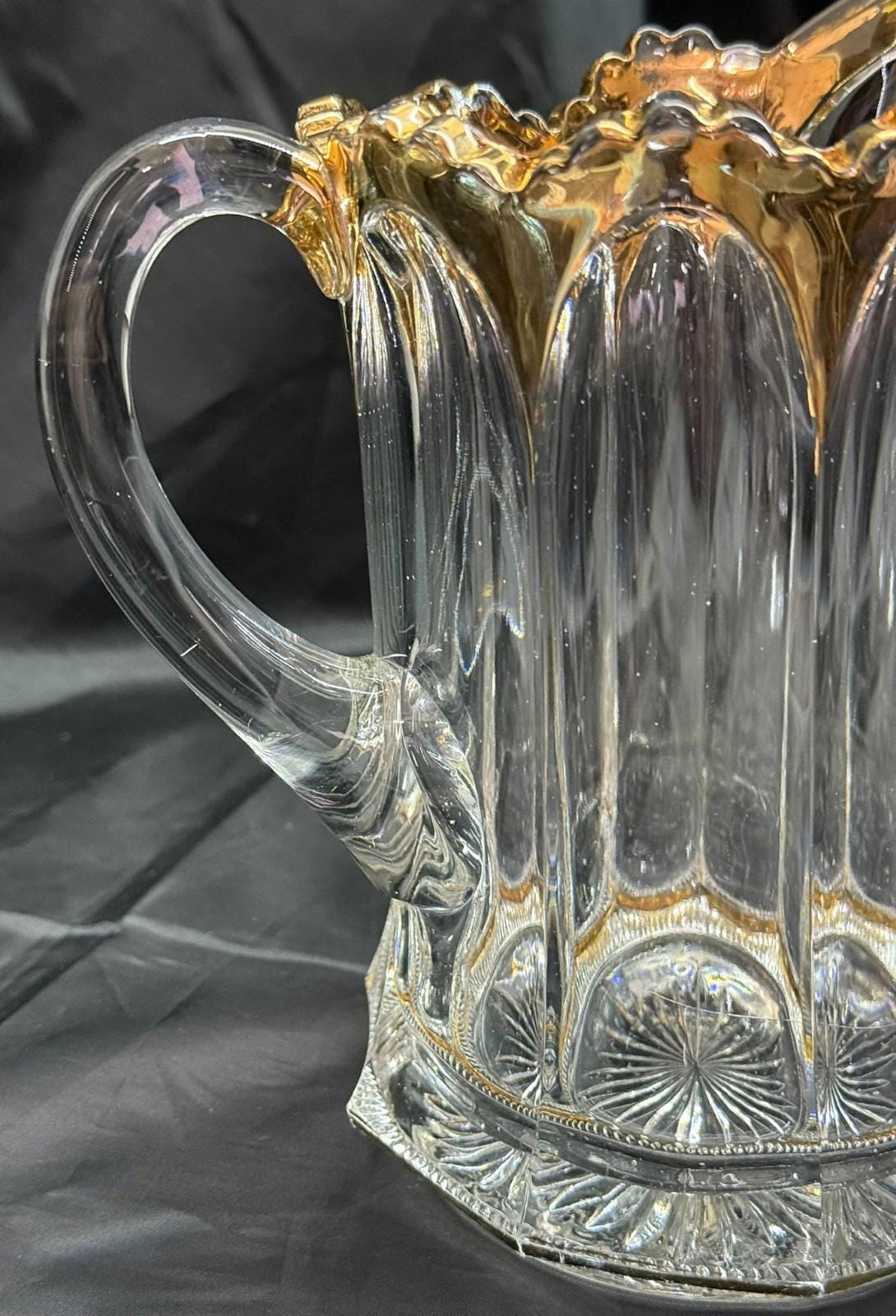 Antique Heisey Colonial Peerless 300 Water Pitcher Gold Flash Sawtooth Edge RARE