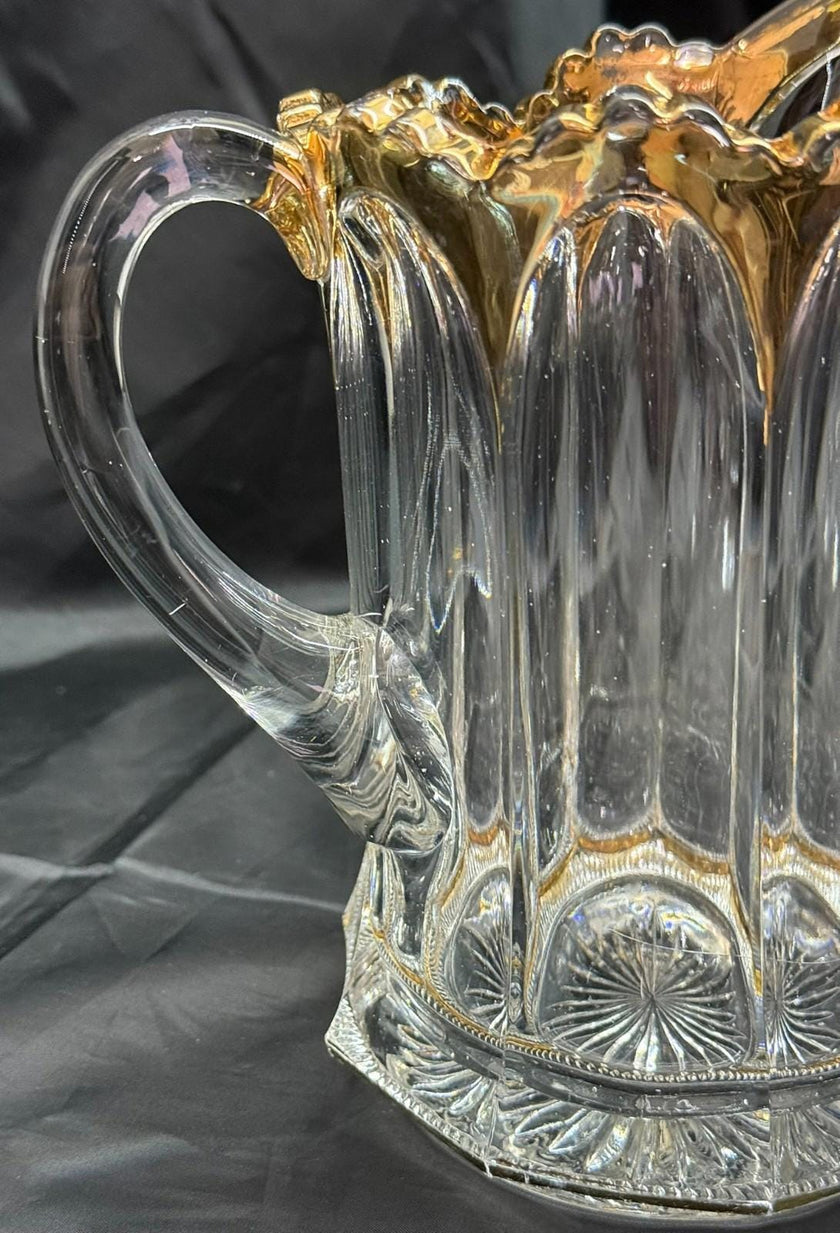 Antique Heisey Colonial Peerless 300 Water Pitcher Gold Flash Sawtooth Edge RARE