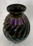Vintage Black Iridescent Art Deco Avec Rectangles Carnival Glass Rainbow RARE