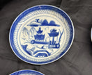 Antique Set Of 6 Chinese Export Canton Blue and White Plates 6” High Rim RARE!
