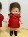 Pair of Vintage 1930s Roberta Composition Kewpie-Style Dolls in Red Dresses