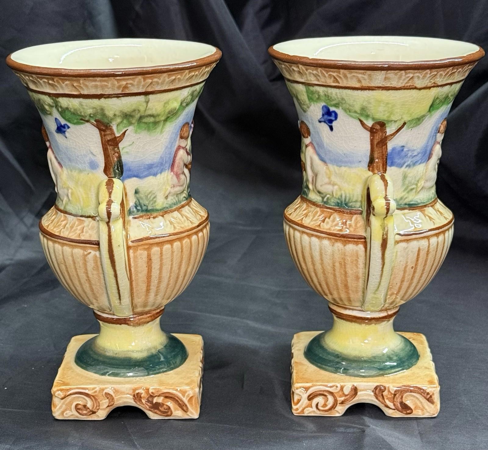 Set Of 2 Morikin Ware Made in Occupied Japan Vases Capodimonte Style 1945-1952