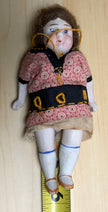 Antique Bisque Porcelain Jointed Doll Painted Blue Socks Original Cloth Dress