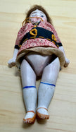 Antique Bisque Porcelain Jointed Doll Painted Blue Socks Original Cloth Dress