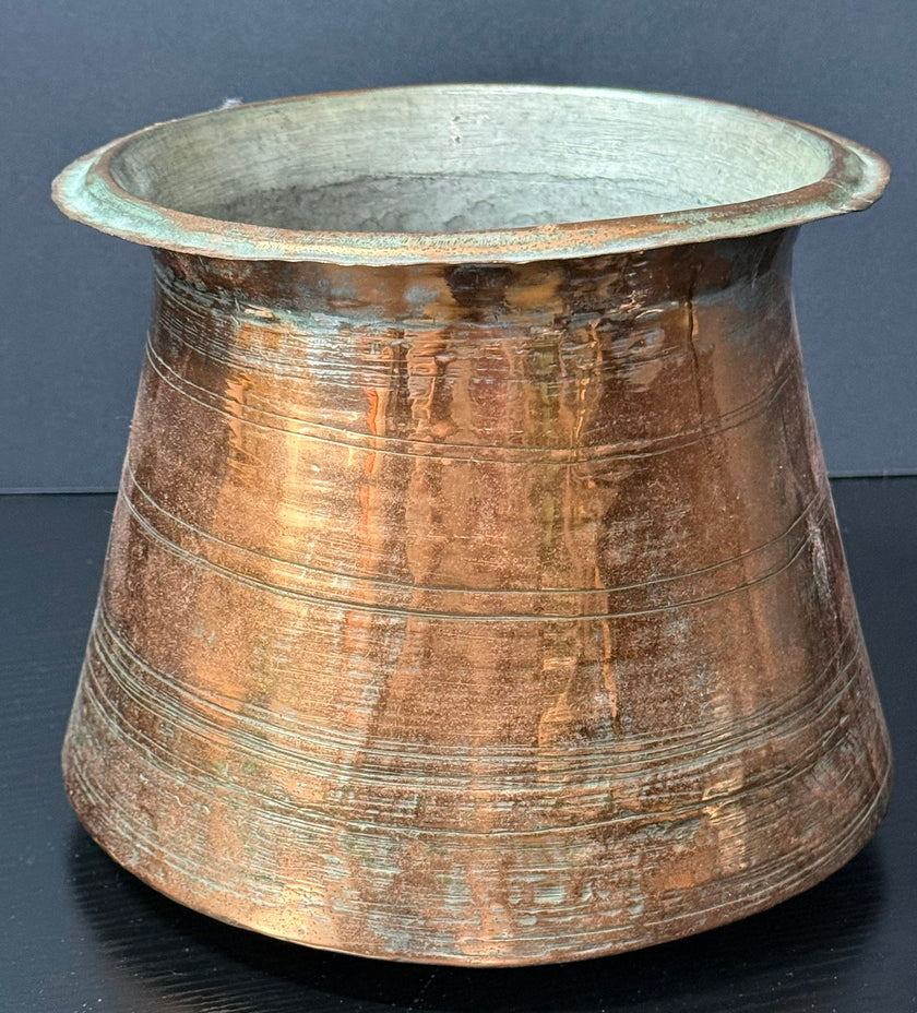 Antique Large Greek Hammered Copper Pot Cauldron Late 19th Century