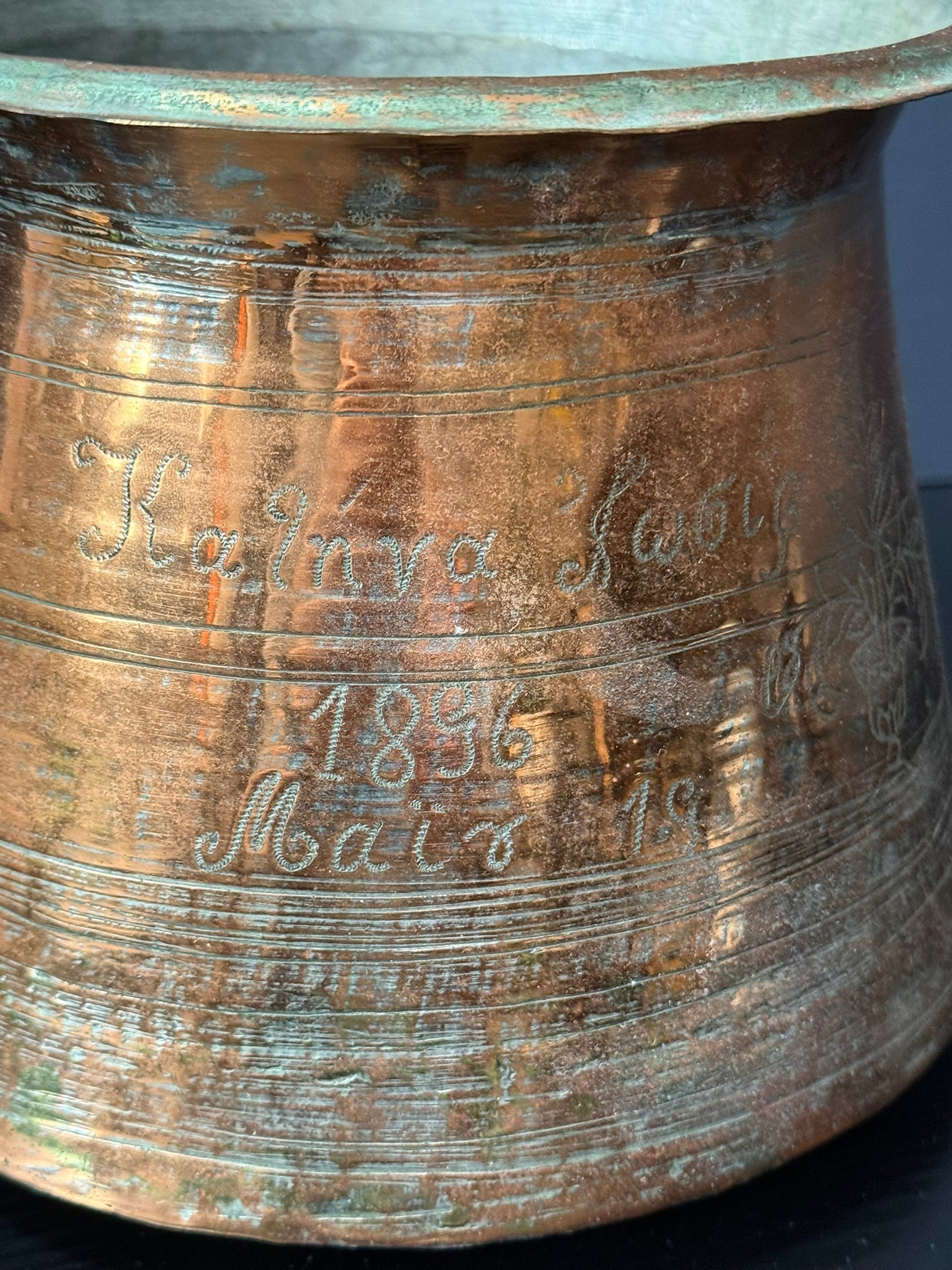 Antique Large Greek Hammered Copper Pot Cauldron Late 19th Century