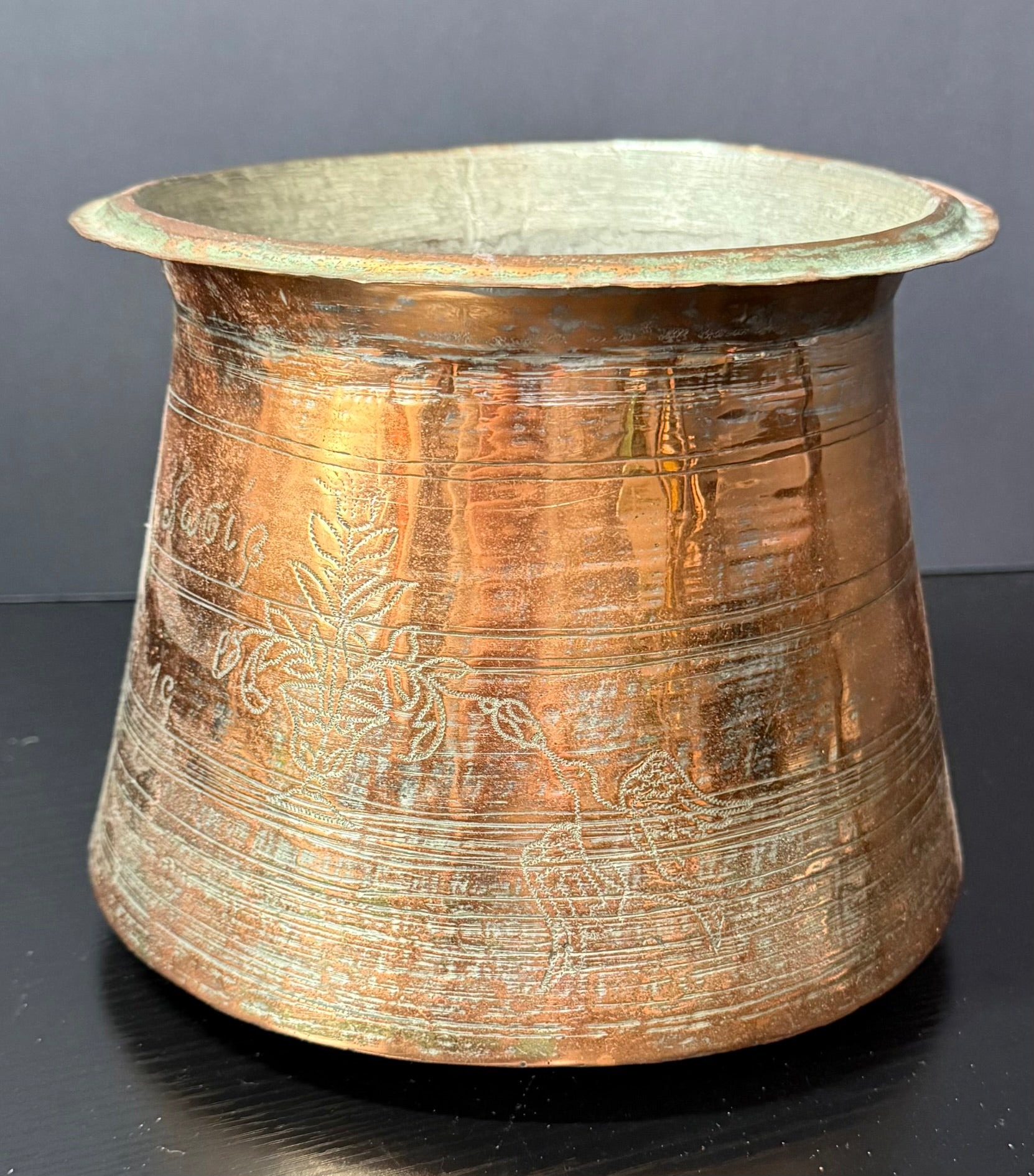Antique Large Greek Hammered Copper Pot Cauldron Late 19th Century