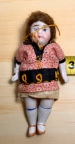 Antique Bisque Porcelain Jointed Doll Painted Blue Socks Original Cloth Dress