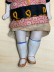 Antique Bisque Porcelain Jointed Doll Painted Blue Socks Original Cloth Dress