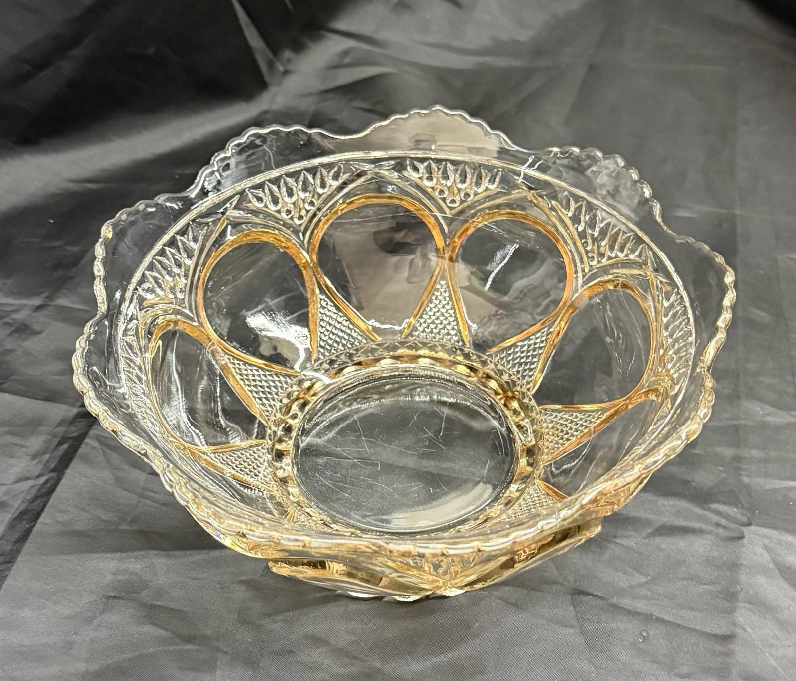 Antique EAPG Beaumont Glass Co Clear Duchess 103 OMN 8.5” Serving Bowl Gold Trim