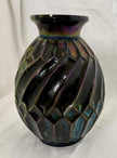 Vintage Black Iridescent Art Deco Avec Rectangles Carnival Glass Rainbow RARE