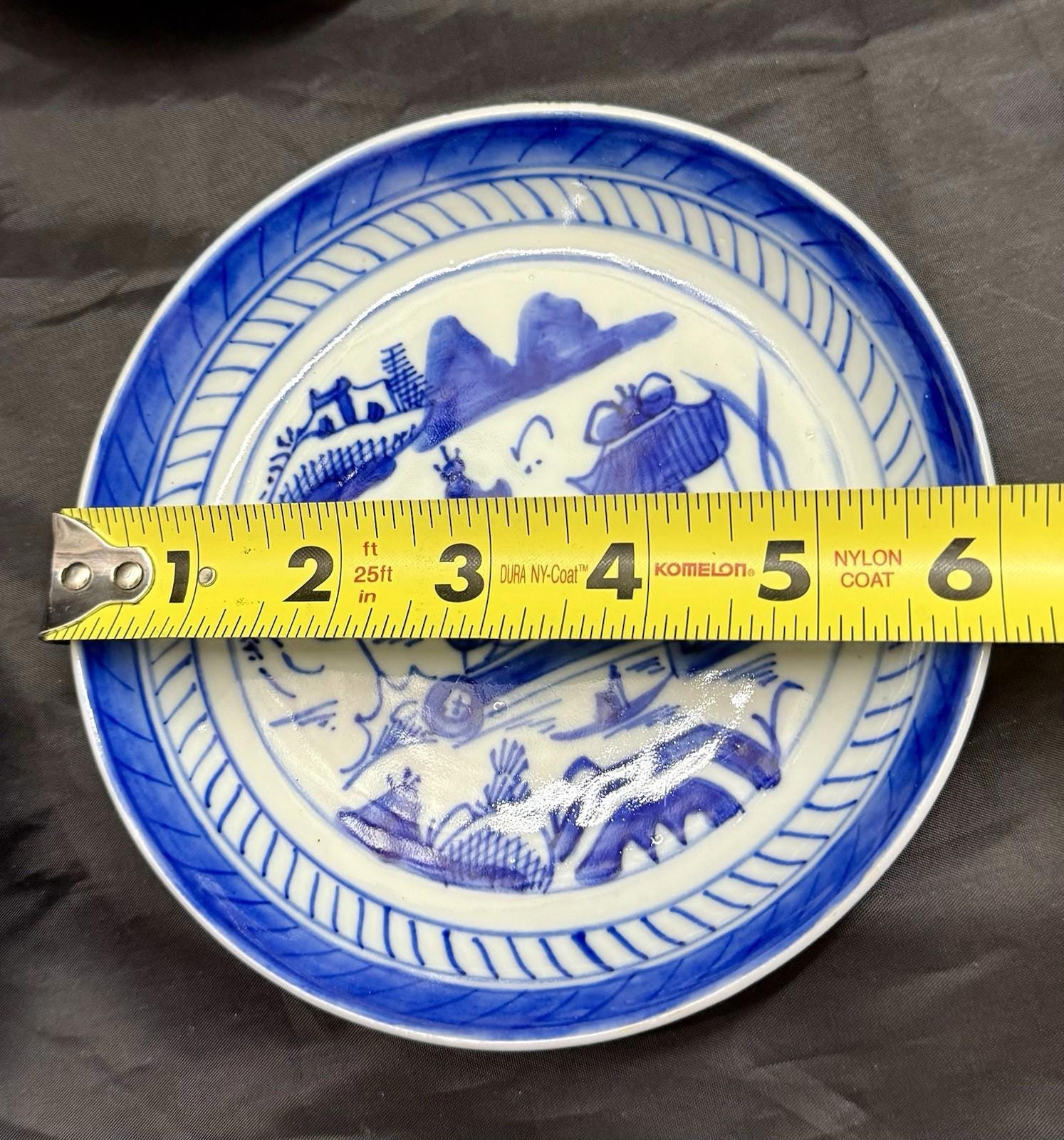 Antique Set Of 6 Chinese Export Canton Blue and White Plates 6” High Rim RARE!