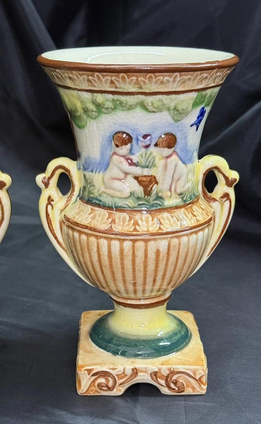 Set Of 2 Morikin Ware Made in Occupied Japan Vases Capodimonte Style 1945-1952