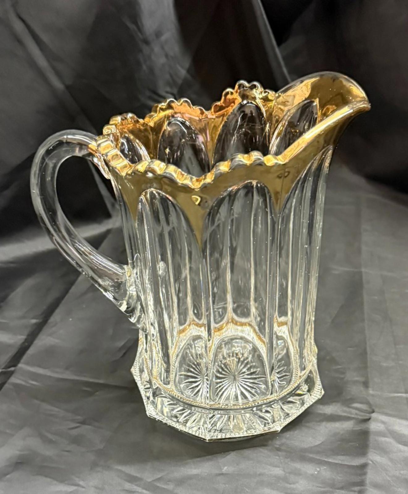 Antique Heisey Colonial Peerless 300 Water Pitcher Gold Flash Sawtooth Edge RARE