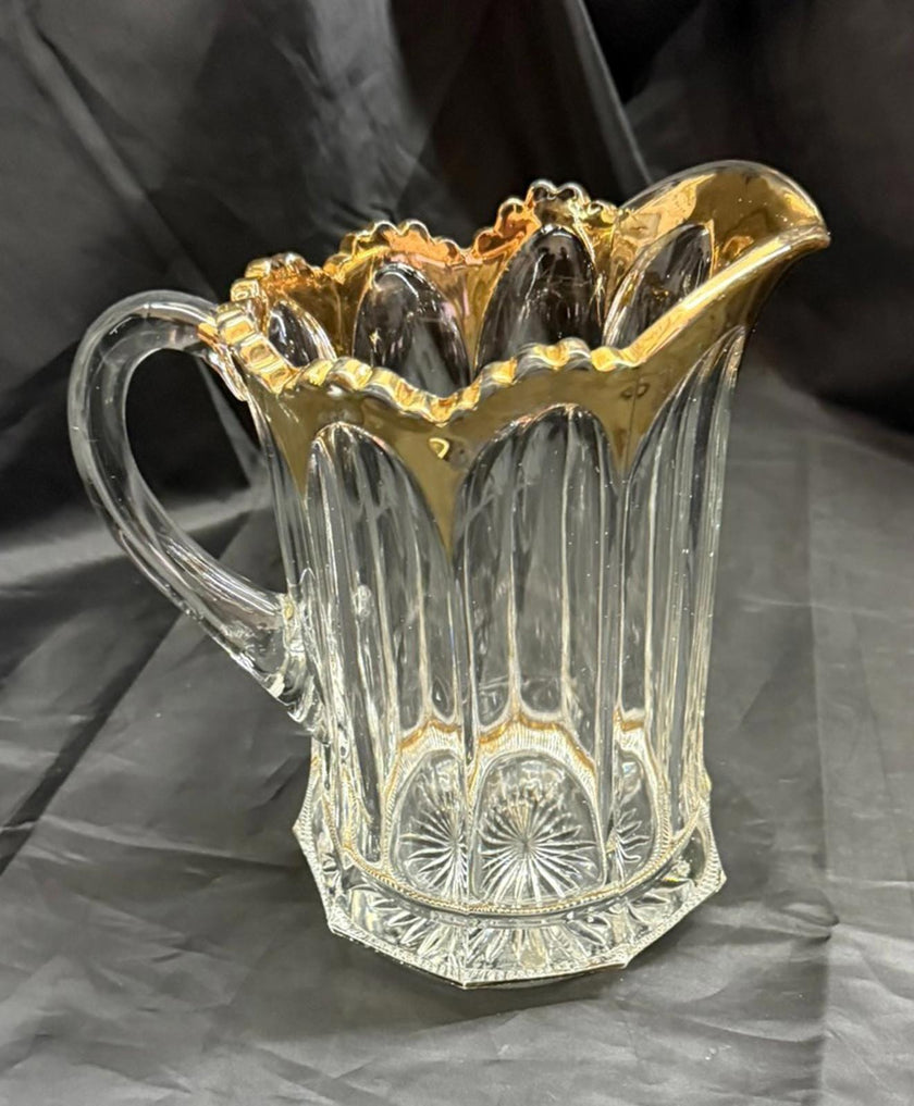 Antique Heisey Colonial Peerless 300 Water Pitcher Gold Flash Sawtooth Edge RARE