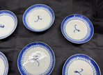 Antique Set 7 Chinese Blue & White Porcelain Sauce Dishes Canton Pattern Footed