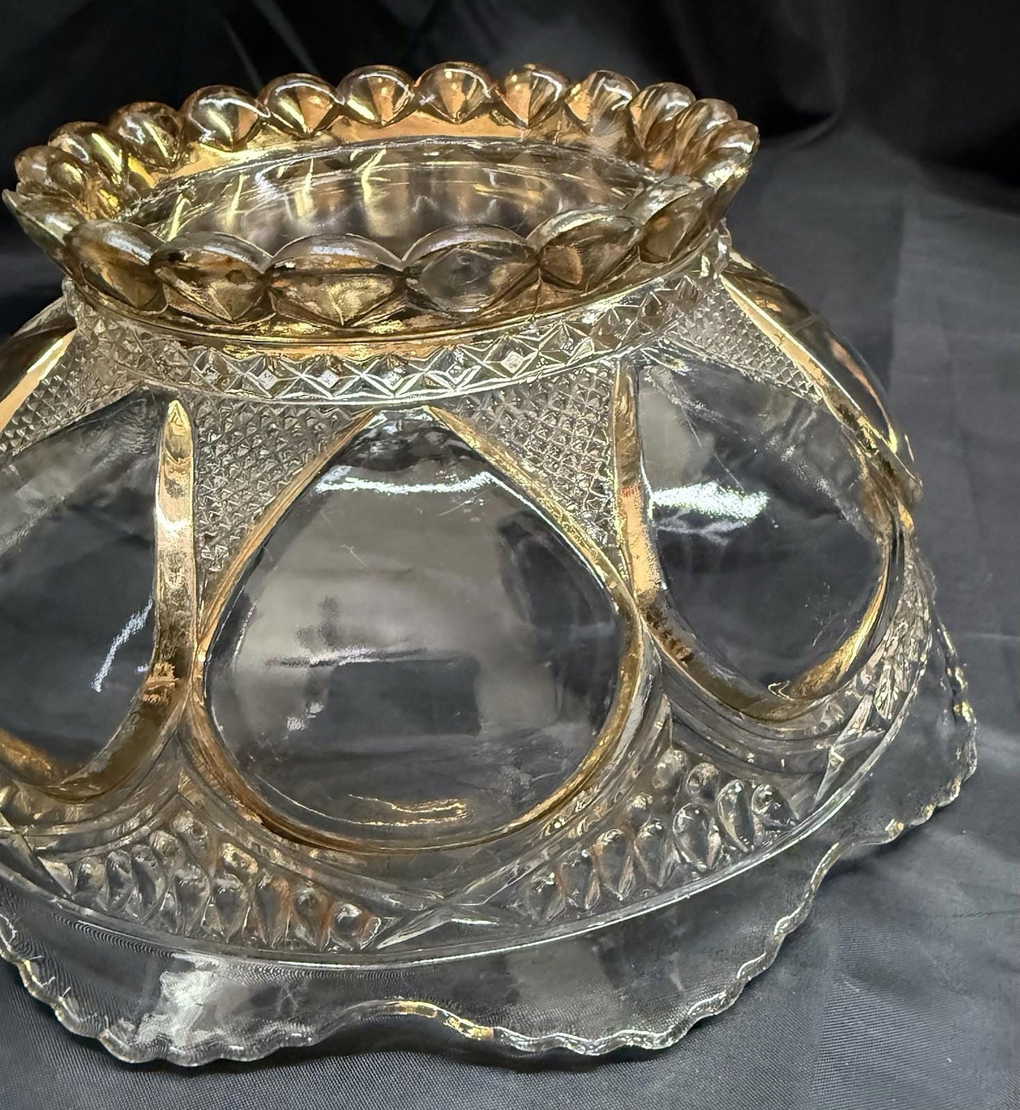 Antique EAPG Beaumont Glass Co Clear Duchess 103 OMN 8.5” Serving Bowl Gold Trim