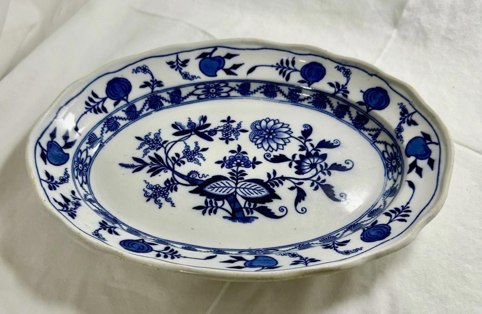 Antique LS&S Meissen Blue Onion Oval Platter 11.5 inch Lazarus Straus and Sons RARE!