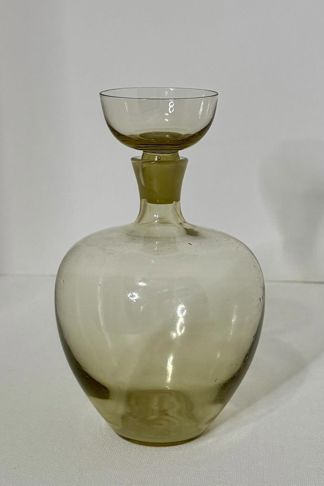 Ekenas Sweden Amber Glass Decanter with Shot Glass Stopper Scandinavian Modern