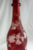 Antique Bohemian Czech Engraved Ruby Blown Glass Decanter & Stopper 19th Century