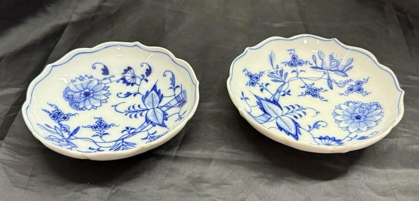 Antique Set 2 Ernst Teichert Meissen Coupe Cereal Bowl 5.25” Blue Onion Pattern