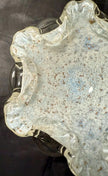 Vintage Murano Aventurine Italian Glass Bowl Fratelli Toso Opalescent White Blue