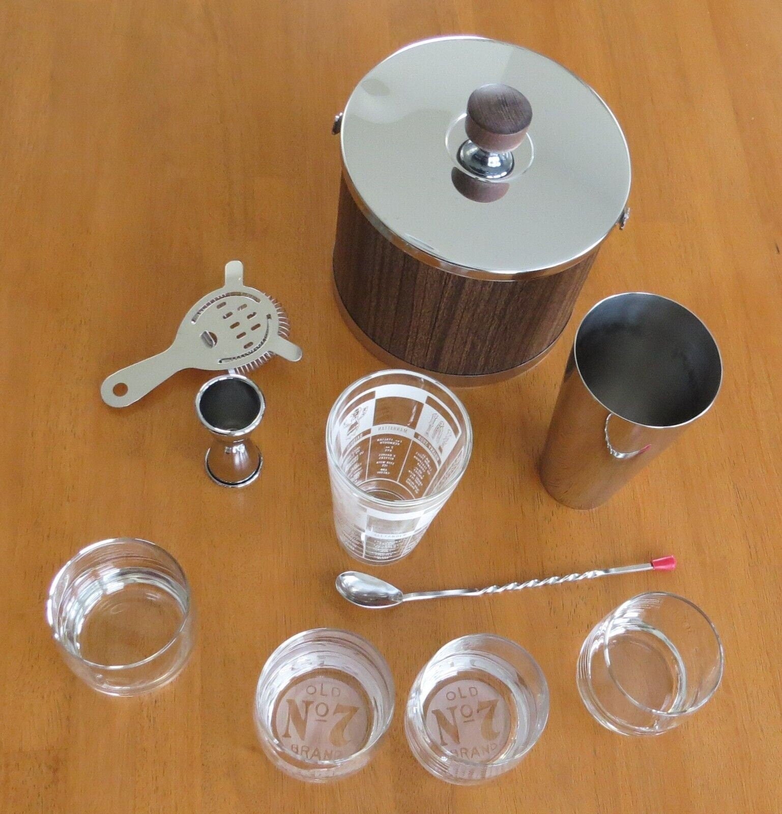 Vintage Bar Set Mr Bartender Shaker Set Jack Daniels Rock Glasses Set of 4