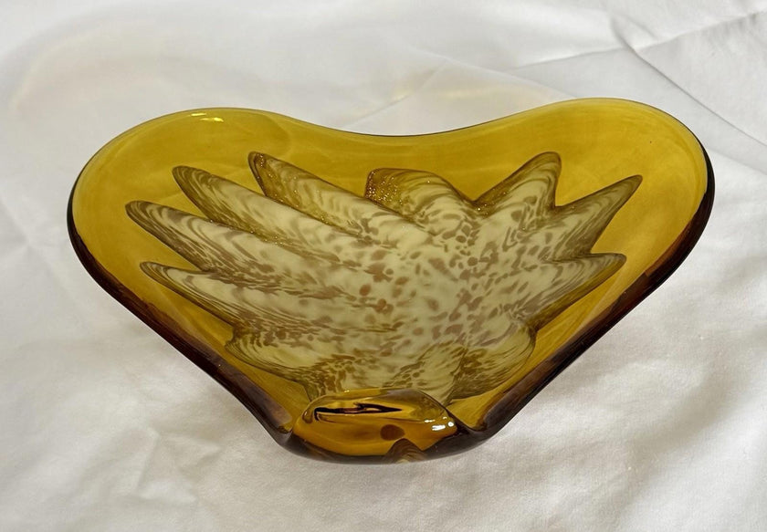 Vintage Murano Princess House Amber Aventurine Abstract Flower Art Glass Bowl