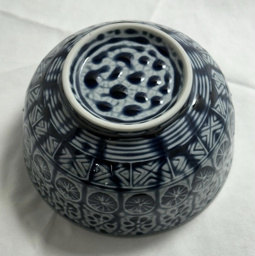 Vintage Arita Ware Blue White Porcelain Sugar Bowl Traditional Japanese Pottery