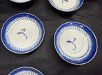 Antique Set 7 Chinese Blue & White Porcelain Sauce Dishes Canton Pattern Footed