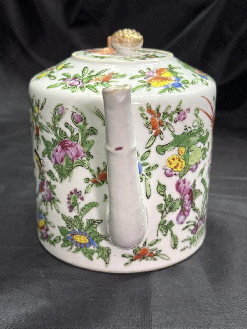 Antique Chinese Porcelain Teapot with Lid Cantonese Famile Rose 19th Century