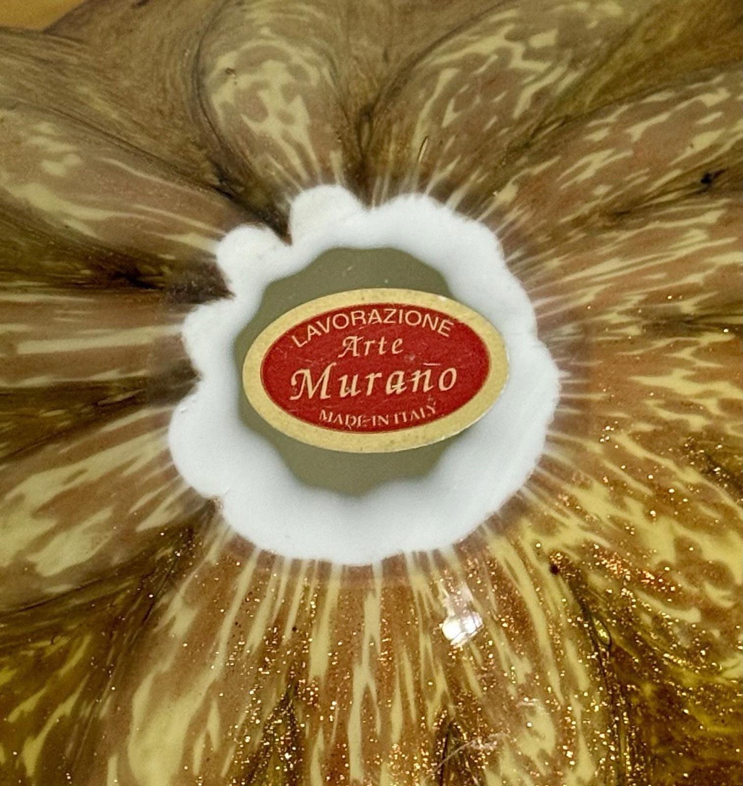 Vintage Murano Princess House Amber Aventurine Abstract Flower Art Glass Bowl