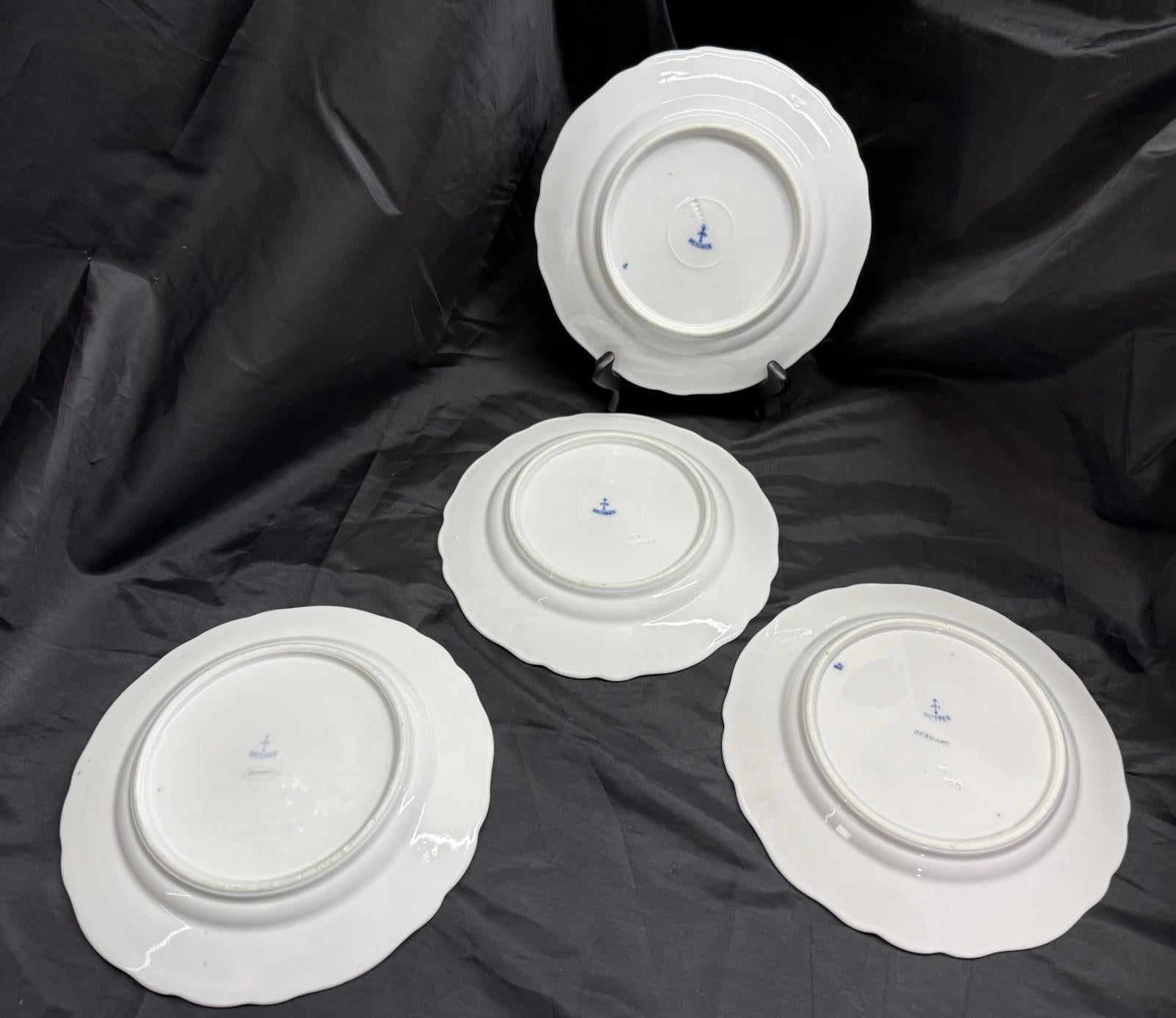 Antique Set Of 4 Ernst Teichert Meissen Blue Onion Luncheon Plates 8.5” Germany